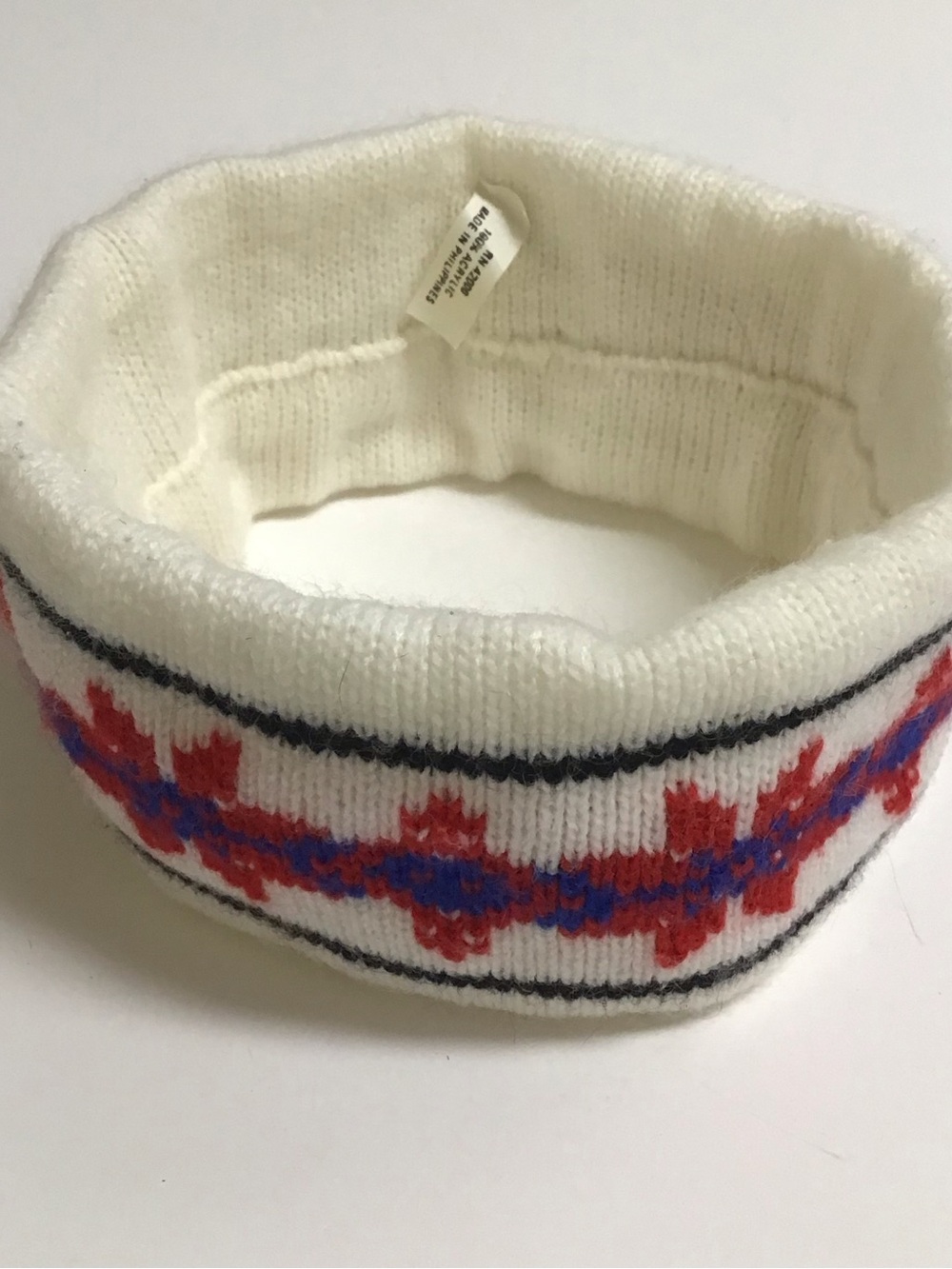 Fair Isle Ski Headband Red Blue Knit Acrylic Snowflake Snowboard Vintage Unisex - Picture 5 of 7